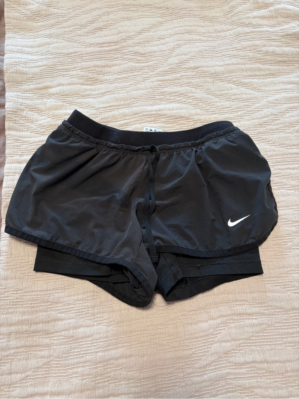 Nike Black Layered 2-in-1 Athletic Shorts with White Swoosh